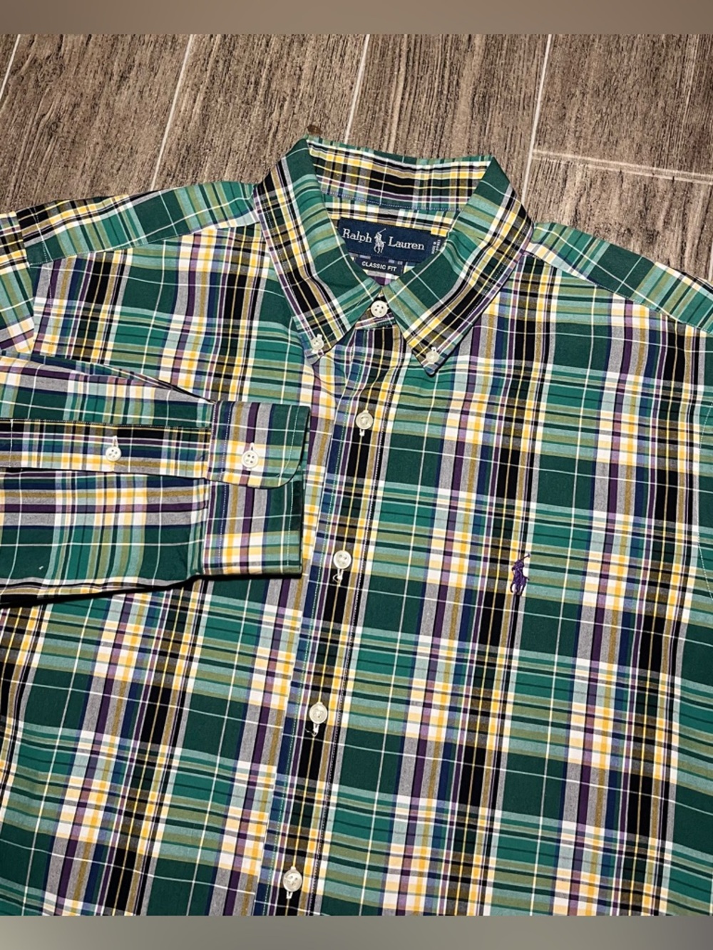 Ralph Lauren Classic Fit Green Plaid Long Sleeve Button Shirt Men’s Large